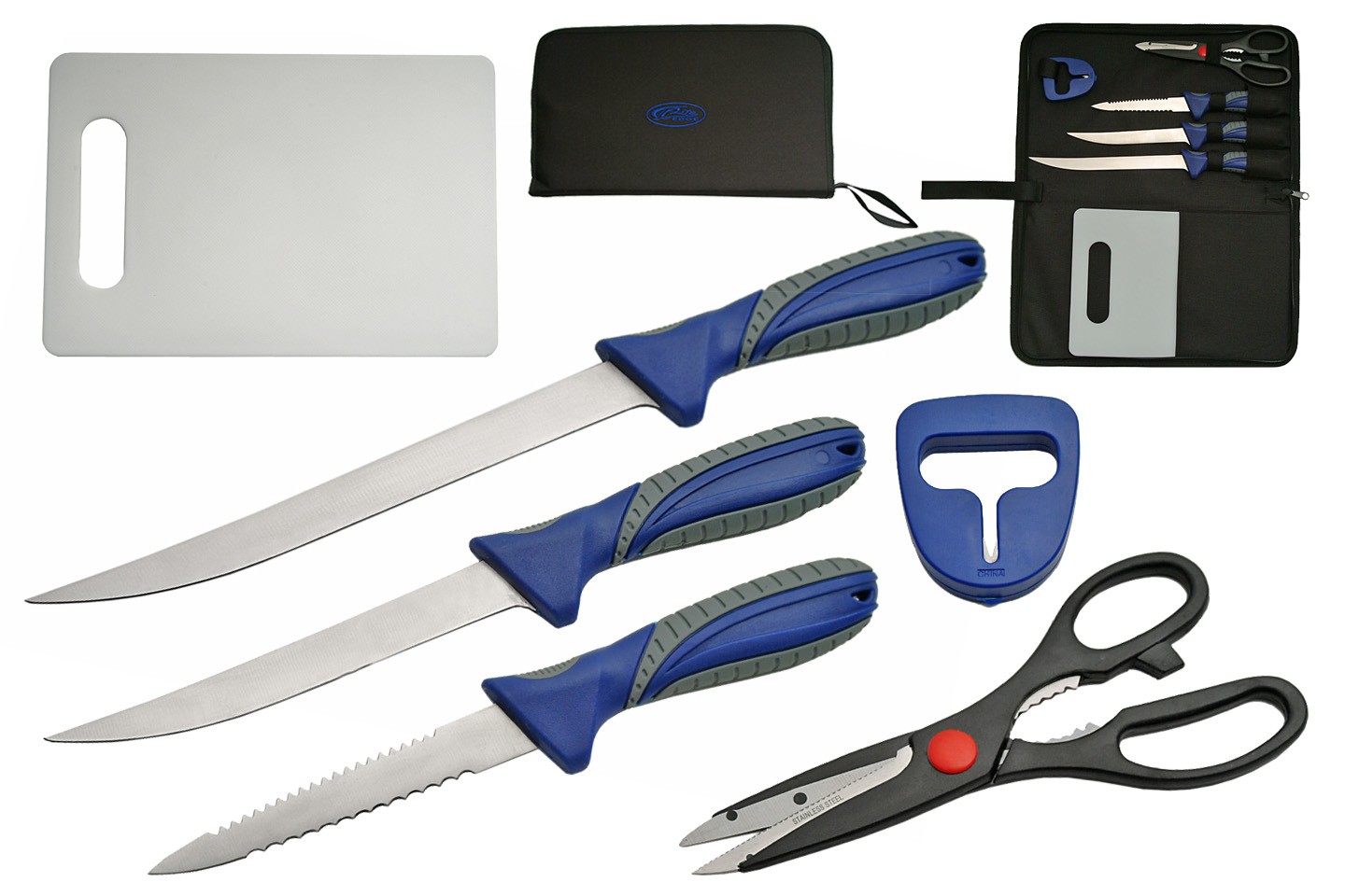 6 Piece Fish Fillet Set Knives Scissors Sharpener Cutting Board - NQ  Midwest knife supplies